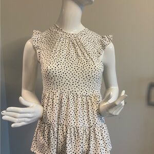 White Polka Dot Ruffle Sleeve Top